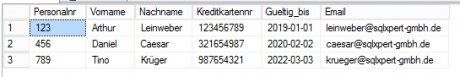Screenshot Datenbank SQL Server 2016 unmaskiert
