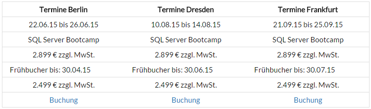SQL Server Bootcamp Termine